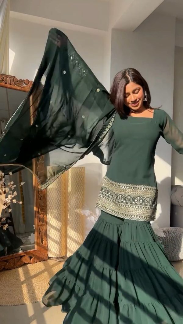 Simple Green Color Georgette Thread 9mm Sequence Salwar Suit