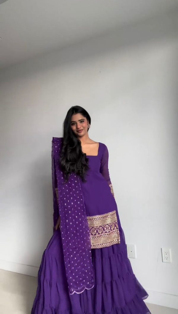 Simple Violet Color Georgette Thread 9mm Sequence Salwar Suit