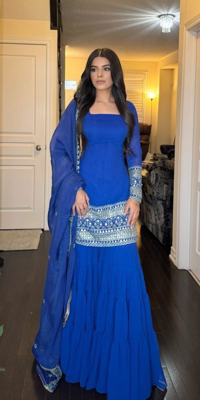 Simple Royal Blue Color Georgette Thread Sequence Salwar Suit