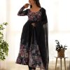 Black Soft Organza Silk Print With Kali Gown
