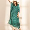 Green Heavy French Crape Print Kaftan Suit