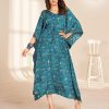 Blue Heavy French Crape Print Kaftan Suit