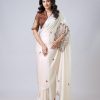Cream Japan Satin Digital Print Work Saree