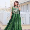 Green Bandhej Fox Georgette Sequence Work Gown
