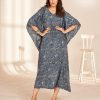 Grey Heavy French Crape Print Kaftan Suit