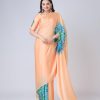 Peach Japan Satin Digital Print Work Saree