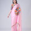 Pink Japan Satin Digital Print Work Saree