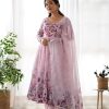 Pink Soft Organza Silk Print With Kali Gown