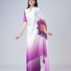 Purple And White Japan Satin Digital Print Work Saree