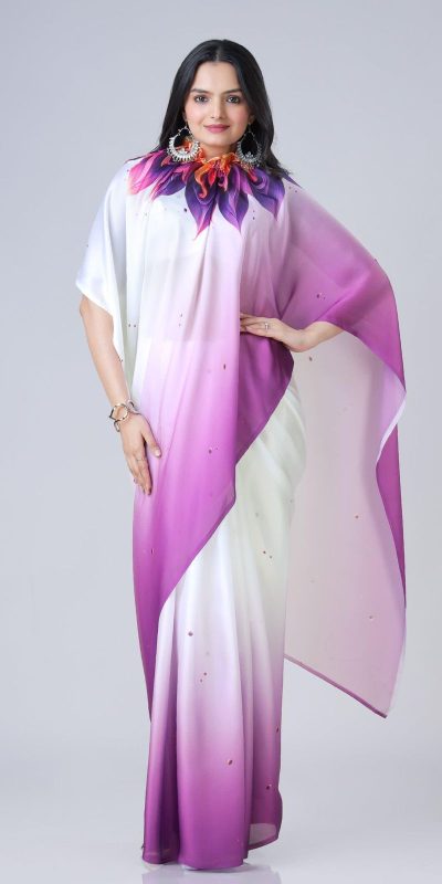 ST 1102 Purple White Color Japan Satin Digital Print Work Saree Casual, Wedding, Festive, Events . Expected Delivery 4-6 Working Days @1849/- only | Sarees, Bollywood Sarees, Creative Sarees, Designer Sarees, Embroidered Sarees, Ethnic Saree, Modern Digital sarees, Party Wear Sarees