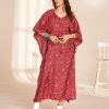 Red Heavy French Crape Print Kaftan Suit