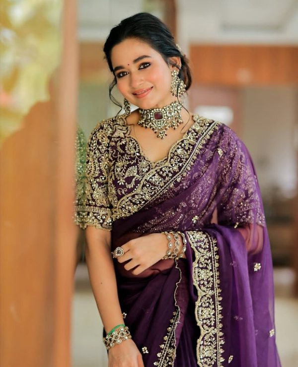 Super Red Color Vichitra Silk Digital Prints Mirror Sequence Work Saree