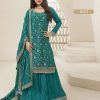 Blue Jacquard Silk Chinon Multi Work Salwar Suit