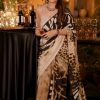 Cream Vichitra Silk Digital Prints Work Saree