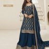 Navy Blue Jacquard Silk Chinon Multi Work Salwar Suit