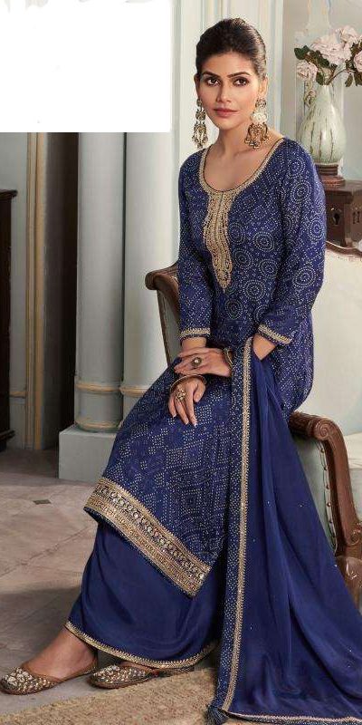 Superb Navy Blue Color Viscose Silk Sequence Work Digital Print Salwar Suit