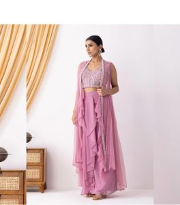 Superb Pink Color Georgette Beads Sequence Work Lace Dhoti Suit