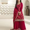 Red Jacquard Silk Chinon Multi Work Salwar Suit