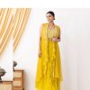 Yellow Georgette Beads Sequence Work Lace Dhoti Suit