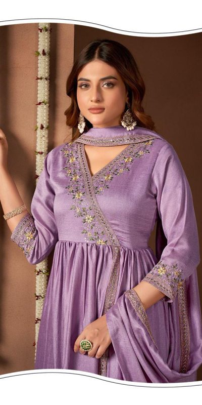 Trendy Purple Color Vichitra Silk Embroidery Work Salwar Suit