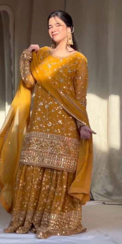 Trendy Yellow Color Georgette Thread 9mm Sequence Salwar Suit