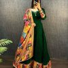 Green Georgette Wide Sequence Work Anarkali Gown