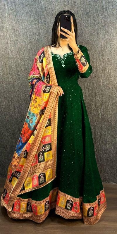 Wonderful Green Color Georgette Wide Sequence Work Anarkali Gown