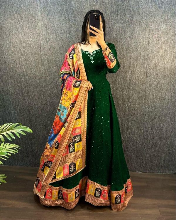 Wonderful Green Color Georgette Wide Sequence Work Anarkali Gown