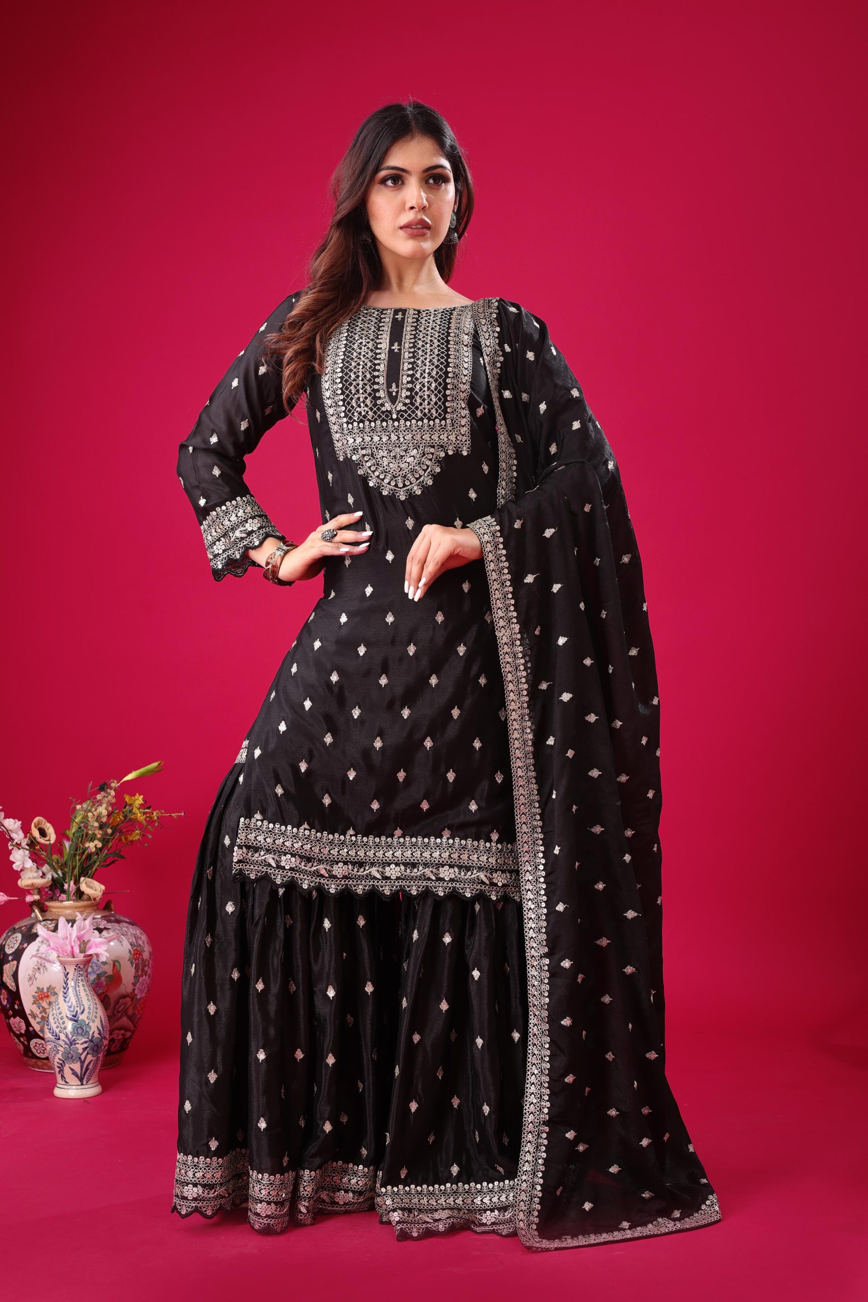 ZF 5006 Black Color Chinon Silk Sequence Work Salwar Suit Casual, Wedding, Festive, Events . Expected Delivery 4-6 Working Days @2149/- only | Jump Suits, Salwar suit, Casual Suits, Creative suits, Designer Suits, Palazzo Suits, Party Wear Suits, Patiala Suits, Straight Suits