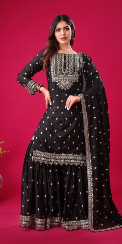 ZF 5006 Black Color Chinon Silk Sequence Work Salwar Suit Casual, Wedding, Festive, Events . Expected Delivery 4-6 Working Days @2149/- only | Jump Suits, Salwar suit, Casual Suits, Creative suits, Designer Suits, Palazzo Suits, Party Wear Suits, Patiala Suits, Straight Suits