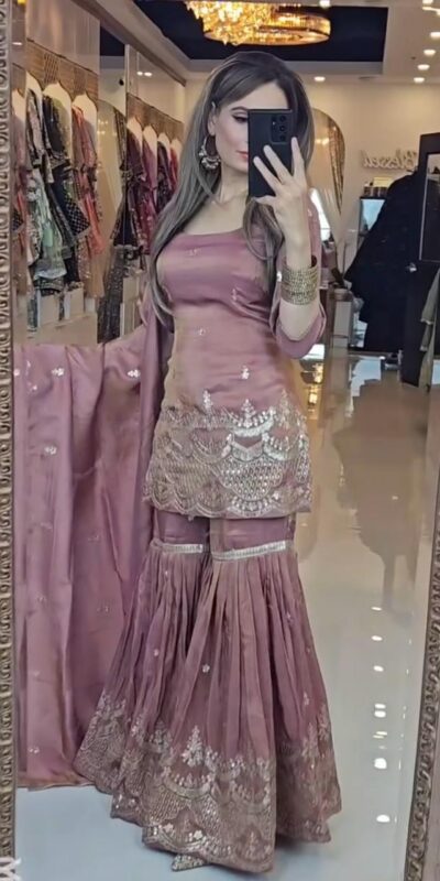 SSR 511 Onion Color Chinon Silk Sequence Work Salwar Suit Casual, Wedding, Festive, Events . Expected Delivery 4-6 Working Days @2099/- only | Jump Suits, Salwar suit, Casual Suits, Creative suits, Designer Suits, Palazzo Suits, Party Wear Suits, Patiala Suits, Straight Suits