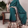 Peacock Blue Tussar Silk With Viscose Border Printed Saree