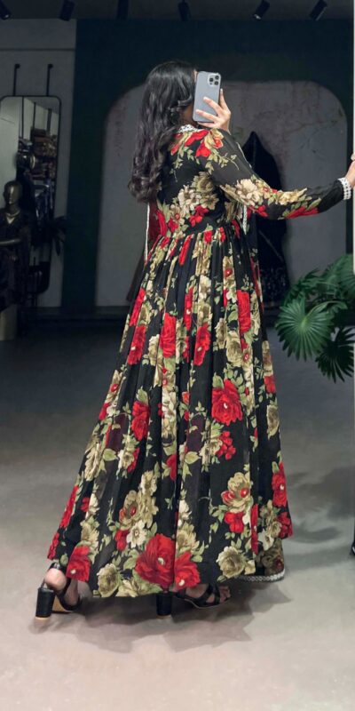 YNF 5040 Red Color Georgette Floral Printed Paper Mirror Lace Gown Casual, Wedding, Party, Festive, Events Etc. Expected Delivery 4-6 Working Days @1899/- | Gowns, Bollywood Gowns, Creative Gowns, Designer Gowns, Embroidered Gowns, Party Wear Gowns