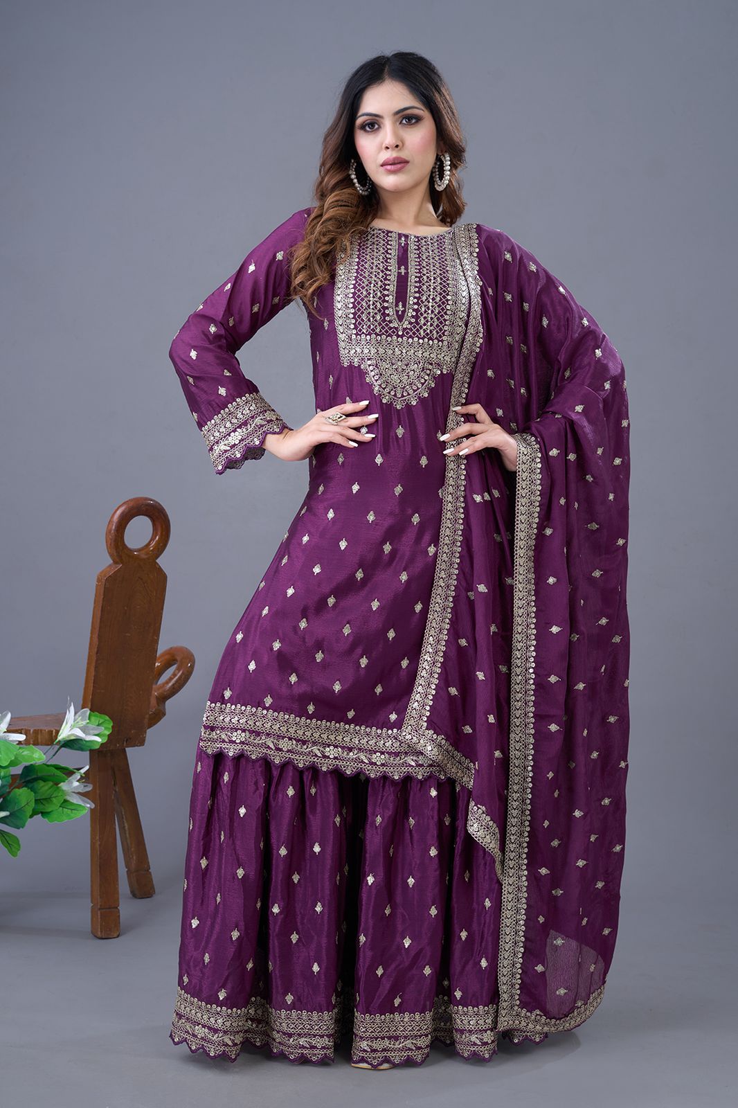 ZF 5006 Wine Color Chinon Silk Sequence Work Salwar Suit Casual, Wedding, Festive, Events . Expected Delivery 4-6 Working Days @2149/- only | Jump Suits, Salwar suit, Casual Suits, Creative suits, Designer Suits, Palazzo Suits, Party Wear Suits, Patiala Suits, Straight Suits