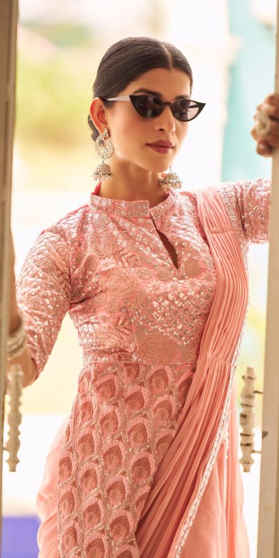 ST 1103 Peach Color Chinon Embroidery Work Lace Border Saree Casual, Wedding, Festive, Events . Expected Delivery 4-6 Working Days @2099/- only | Sarees, Bollywood Sarees, Creative Sarees, Designer Sarees, Embroidered Sarees, Ethnic Saree, Modern Digital sarees, Party Wear Sarees
