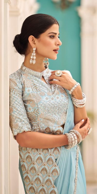 ST 1103 Sky Blue Color Chinon Embroidery Work Lace Border Saree Casual, Wedding, Festive, Events . Expected Delivery 4-6 Working Days @2099/- only | Sarees, Bollywood Sarees, Creative Sarees, Designer Sarees, Embroidered Sarees, Ethnic Saree, Modern Digital sarees, Party Wear Sarees