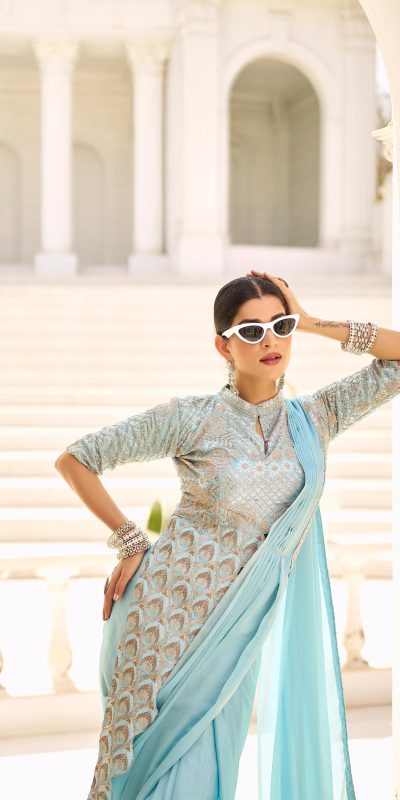 ST 1103 Sky Blue Color Chinon Embroidery Work Lace Border Saree Casual, Wedding, Festive, Events . Expected Delivery 4-6 Working Days @2099/- only | Sarees, Bollywood Sarees, Creative Sarees, Designer Sarees, Embroidered Sarees, Ethnic Saree, Modern Digital sarees, Party Wear Sarees
