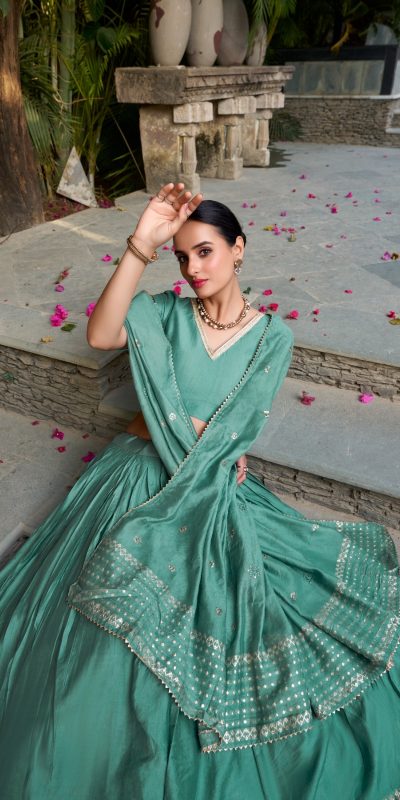 LNB 1906 Sea Green Pure Chanderi Plain With Zari Weaving Work Border Lehenga Choli Wedding, Party, Festive, Events Etc. Delivery 4-6 Working Days Rs 1999 | Lehenga, Bollywood Lehenga, Creative Lehenga, Designer Lehenga, Embroidered Lehenga, Party Wear Lehenga