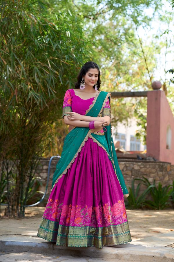 Pink Cotton Embroidery Lehenga Choli