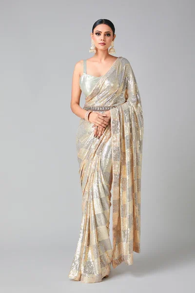Peach Georgette Sequins Work Saree