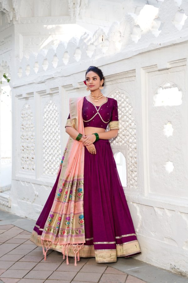 Wine Vichitra Plain Lehenga Choli