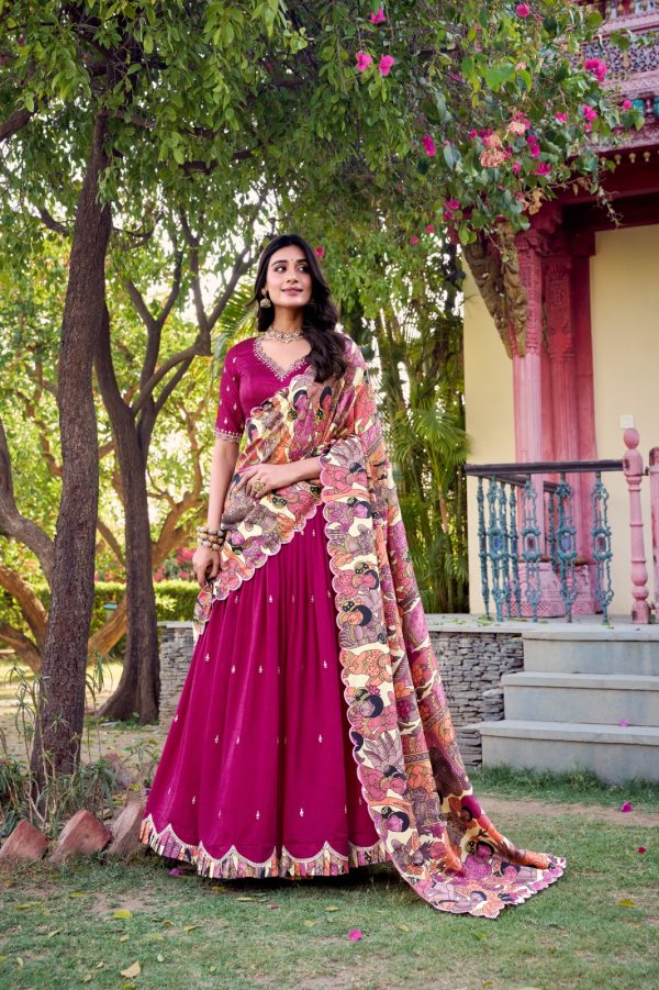 Pink Vichitra Kalamkari Lehenga Choli