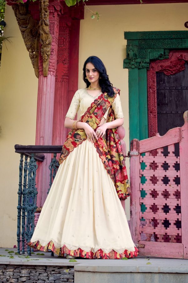 Off White Vichitra Kalamkari Lehenga Choli