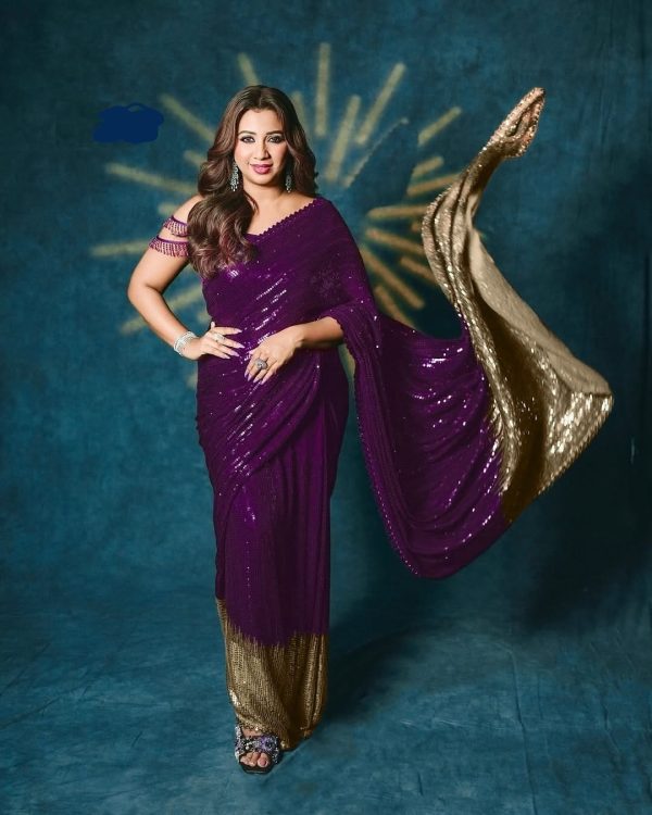 Wine Georgette Embroidery Work Saree