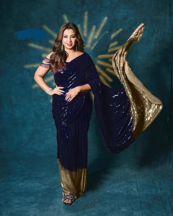 Navy Blue Georgette Embroidery Work Saree
