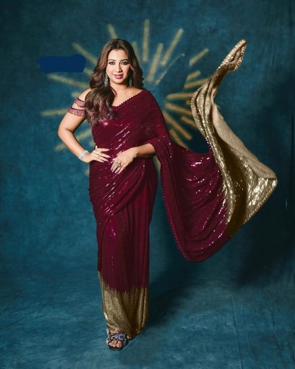 Maroon Georgette Embroidery Work Saree