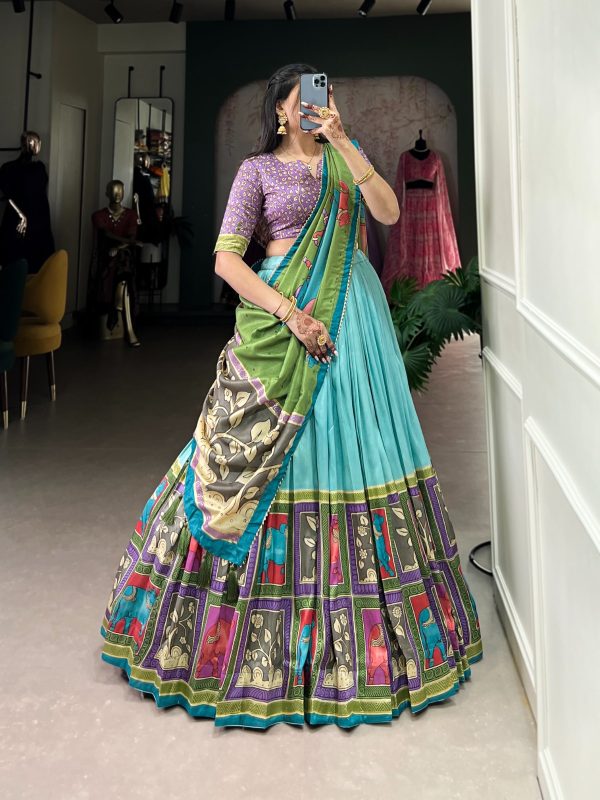Sky Blue Tasar Kalamkari Lehenga Choli