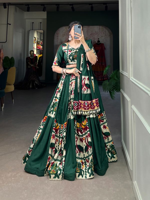 Green Rayon Printed Lehenga Choli