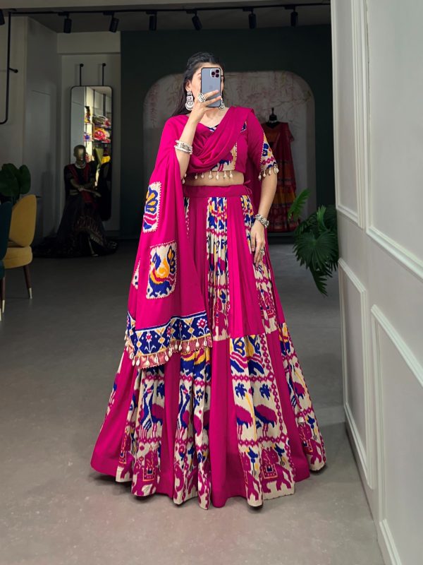 Pink Rayon Printed Lehenga Choli