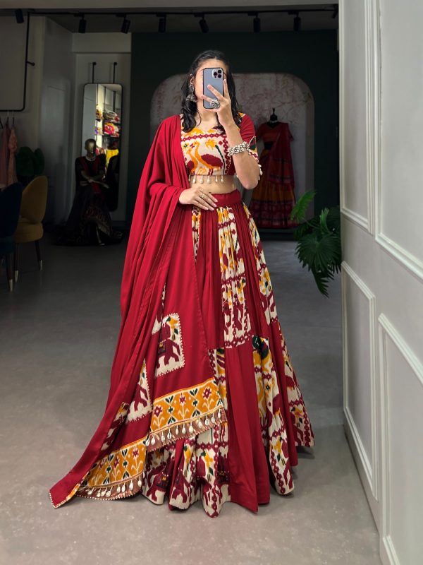 Red Rayon Printed Lehenga Choli